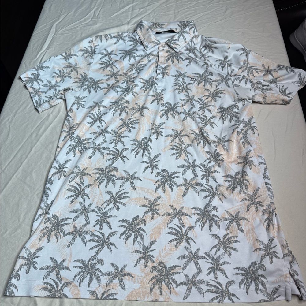 Travis Mathew White and Gray Palm Print Shirt